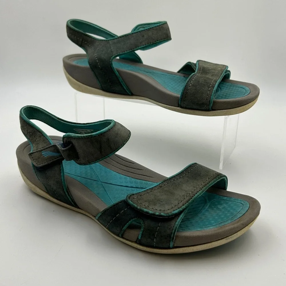 Dansko Sandals Women 40 Grey Teal Leather Adjustable Straps Gorpcore Hiking 4601 - Picture 1 of 8